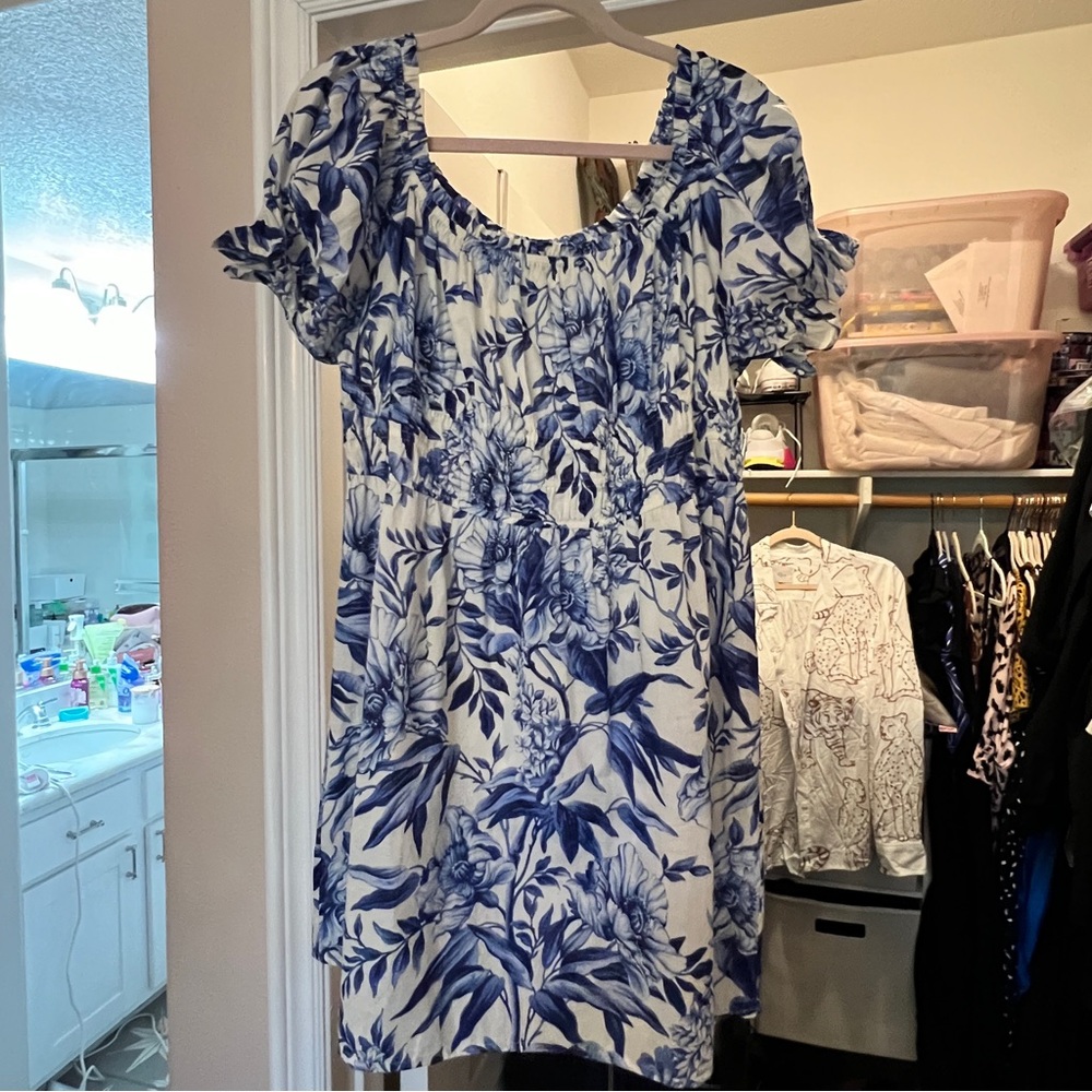 Blue and white dress